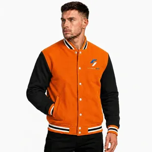 Chaqueta Varsity Unisex Naranja y Negra, Estilo Urbano Preppy, 100% Lana, Corte Regular, Ropa de Invierno, Protección Anti-UV y Cortavientos - Product Image 1