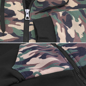 Men's Sherpa-Lined <b>Camo</b> Zip-Up Hoodie Fleece Sweatshirt Woodland Camouflage Sleeve Winter Warm <b>Jacket</b> OEM Wholesale - Product Image 3