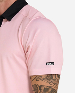 Chemises à manches courtes en coton 100% tricoté, respirantes, à motif uni, avec logo personnalisé sur le devant, pour hommes, pour le business et le golf - Product Image 2