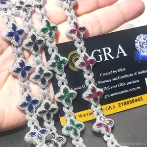 Luxury Hip Hop Jewelry Colorful Moissanite Iced Out S925 Silver <b>Cuban</b> Clover <b>Bracelet</b> <b>Men</b> Women Rainbow Bling <b>Link</b> Chain New - Product Image 2