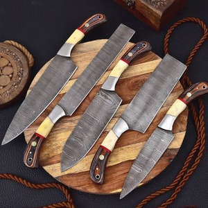 Handmade Damascus Steel <b>Knife</b> Set with Camel <b>Bone</b> & Wood <b>Handles</b> - 5-Piece Professional Chef <b>Knife</b> Set - Product Image 1