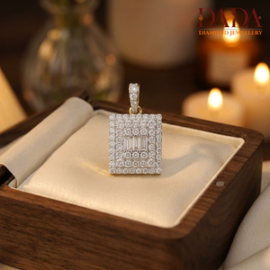 Collier pendentif rectangulaire de luxe en or avec diamants baguette et halo, certifié IGI, style hip-hop, bijou raffiné, cadeau pour femme - Product Image 2