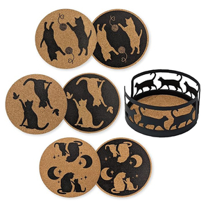 Posavasos de corcho, paquete de 8 posavasos de corcho, posavasos redondos reutilizables, posavasos de corcho absorbentes reutilizables con soporte - Product Image 4