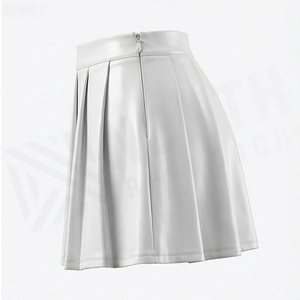 Jupe mini plissée pour femme en similicuir PU satiné brillant, couleur unie, taille normale, style toutes saisons - Product Image 3