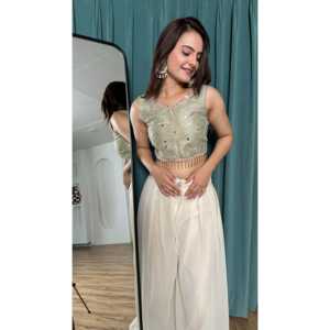 Stylish Women's Plazzo Set with <b>Mirror</b> & Stone Work Elegant Women's Sets - Product Image 6