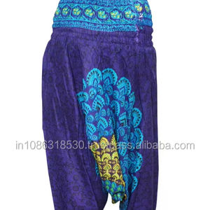 Pantalones Harem de Rayón Ecológico para Mujer, Estilo Bohemio Indio, con Estampado de Pavo Real y Mandala Azul, Talla Única, Unisex - Product Image 1