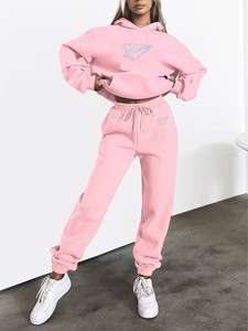Ensemble de survêtement décontracté en polaire pour l'hiver, unisexe, broderie à motifs floraux, sweat-shirt à fermeture éclair intégrale, pantalon de jogging, séchage rapide - Product Image 2