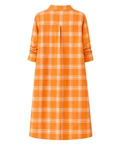 Vestido Camisero Largo a Cuadros Naranja para Mujer, Estilo Casual, con Botones, Manga Larga, Personalizable, Venta al Por Mayor - Product Image 2