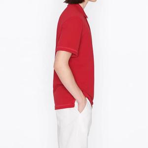 Polo en piqué rouge à manches courtes pour homme, coupe classique, couleur unie, haut décontracté en coton, USA - Product Image 4