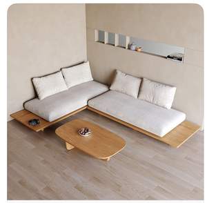 Conjunto de Sofá Moderno Japandi de Plataforma Baja con Base de Madera de Teca - Product Image 1