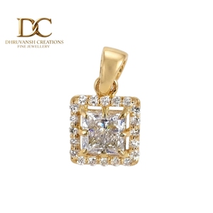 14KT <b>Solid</b> Yellow <b>Gold</b> Lab Grown Diamond Round Square Brilliant Cut <b>Pendant</b> Charm IGI Certified Jewelry for Women's Necklace - Product Image 1
