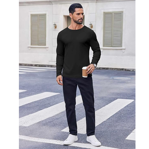T-shirt à manches longues en coton pour homme, col rond basique, personnalisable avec logo, vêtements vierges, fournisseur en gros, OEM ODM - Product Image 3
