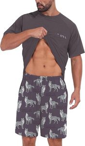 Conjunto de Pijama de Verano para Hombre, Estampado de Lobo, Algodón, Camiseta de Manga Corta con Pantalones Cortos, Diseño Animal, Tejido de Punto - Product Image 3