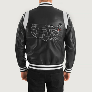 <b>Men's</b> PU <b>Leather</b> Varsity <b>Jacket</b> Preppy Style Embroidered J Logo Turn-down Collar Regular Fit Autumn Wear - Product Image 3