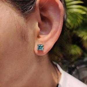 <b>Blue</b> Princess Cut Diamond <b>Stud</b> <b>Earrings</b> Solid Gold Solitaire <b>Earrings</b> Minimalist Luxury <b>Stud</b> <b>Earrings</b> Lab Grown Diamond Jewelry - Product Image 4