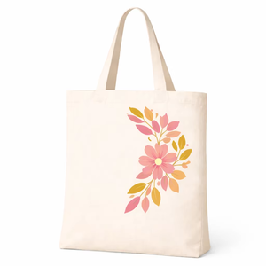 Premium 300gsm Cotton <b>Canvas</b> <b>Tote</b> Bag Fashion Floral Print Long Handle Eco Friendly Reusable Shopping Bag Custom Logo Durable - Product Image 1