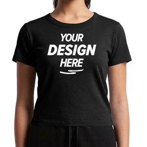 Camiseta Corta de Mujer a la Moda, Manga Corta, Cuello Redondo, Acanalada, Ajustada, de Mezcla de Algodón, para Uso Diario - Product Image 4
