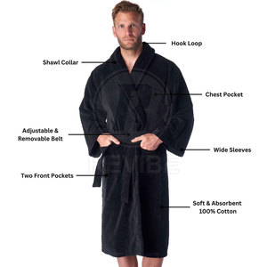 Peignoir en tissu éponge pour homme, élégant et confortable, 100% coton, respirant, manches longues, poches, qualité supérieure, vêtements de maison - Product Image 6