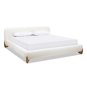 Letto Moderno Alpine King con Piattaforma, Rivestimento in Bouclé Bianco Avorio, Design Imbottito - Product Image 5