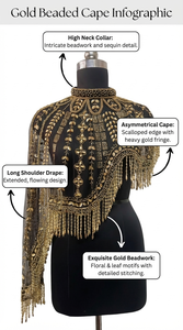 Capa de Hombro de Nailon con Flecos Bordados y Cuentas Doradas Ellora, Vestido de Noche, Disfraz para Actuación Escénica, Prenda de Moda, Decoración - Product Image 6