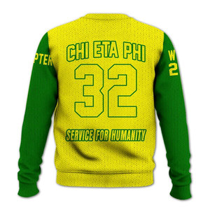 Chi Eta Phi Greek Letters Pullover Sweatshirt Men's Yellow Green Crew Neck Knitted Sublimation Print Casual <b>Sweater</b> - Product Image 3