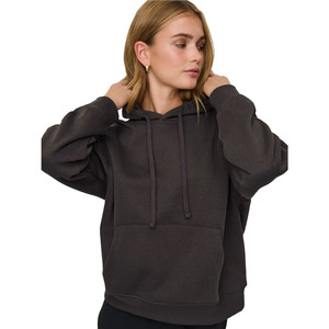 Sweat-shirt à capuche en molleton noir pour femme, longueur courte, manches régulières, couleur unie, vêtement d'automne, matière en coton tricoté - Product Image 5
