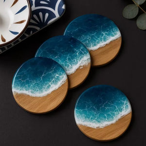 Escultura de Mesa Pintada a Mano con Resina Ecológica con Diseño de Olas del Océano (6 Piezas), Decoración de Playa en Color Personalizado para Mesa de Cocina, Comedor, Cafetería - Product Image 1