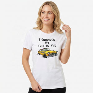 T-shirt à manches courtes pour hommes, col rond, coupe régulière, en jersey de coton, motif dessin animé Taxi, I Survived My Trip To NYC - Product Image 4