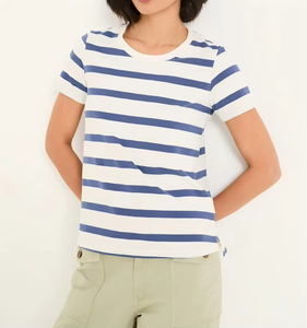 T-shirt en tricot rayé à manches courtes pour femme, coupe slim décontractée, 100% coton, avec impression numérique - Product Image 3