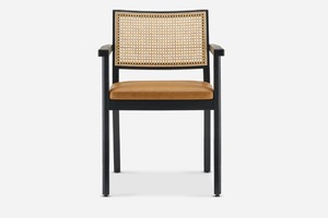 Sillón Moderno Minimalista de Madera de Teca con Asiento y Respaldo de Ratán Tejido a Mano, Silla de Comedor de Cuero Ecológico de Estilo Moderno de Mediados de Siglo - Product Image 2