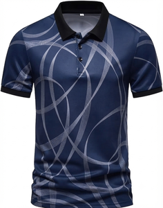 Camisa de Hombre con Bloques de Color, Manga Corta, Cierre de Cremallera, Diseño Casual de Punto Estampado, Largo Regular, Spandex/Poliéster, Transpirable, con Bolsillo - Product Image 2