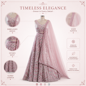 ชุดเลเฮนกาโชลีเจ้าสาวปักลายสีชมพูสุดหรู พร้อมผ้าคลุมไหล่เนื้อนุ่ม |   งานปักเลื่อมหนักแน่นด้วยมือสำหรับงานเลี้ยงฉลองสมรส ดีไซน์เนอร์สไตล์ชาติพันธุ์ - Product Image 5