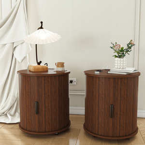Ensemble de 2 tables de chevet cylindriques modernes du milieu du siècle à 2 niveaux avec station de charge intégrée et porte coulissante pour chambre à coucher - Product Image 6