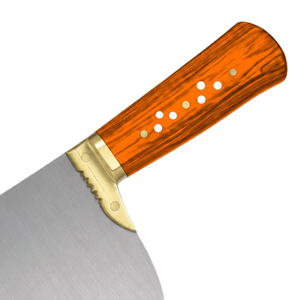 Cuchillo de Carnicero de Alta Resistencia, Hoja de Acero Inoxidable Plateada, Mango de Madera Naranja, Empuñadura Dorada, Cuchillo de Cocina para Picar - Product Image 3