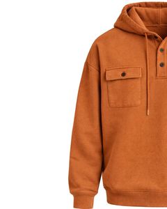 Sudadera con Capucha para Hombre Color Naranja Quemado, con Cierre de Botones, Bolsillos Dobles en el Pecho, Estilo Casual Urbano, Fabricante de Sudaderas con Capucha - Product Image 2