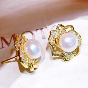 Pendientes de Perlas de Agua Dulce Naturales de 8-9 mm, Nuevo Lanzamiento de Haoshi, Cuentas de Zhuji Mantou, Joyería con Elegante Diseño de Flores - Product Image 1