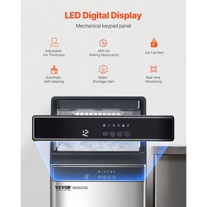 เครื่องทำน้ำแข็งแบบตั้งพื้นสำหรับครัวเชิงพาณิชย์ 160 ปอนด์/24 ชม. ผลิตน้ำแข็งได้ 55 ก้อนใน 15 นาที ความจุขนาดใหญ่ 33 ปอนด์ - Product Image 4