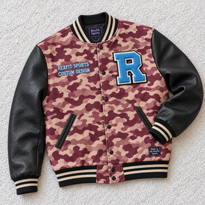 Veste universitaire unisexe avec applique lettre, motif imprimé, fermeture boutonnée, manches contrastantes en PU, logo personnalisé, style baseball - Product Image 3