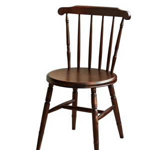 Silla de comedor clásica Windsor de madera oscura con respaldo de espiga, asiento redondo y patas torneadas; apta para uso en interiores o exteriores. - Product Image 1
