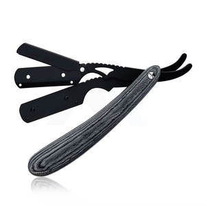 Navaja de Afeitar Recta de Acero Inoxidable Premium Hecha a Mano con Mango de Madera Pakka Negra y Bloqueo Integrado, Herramienta de Afeitado Desechable para Barberos - Product Image 1