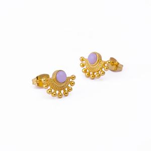 Natural Pink Zircon Stone Stud Earrings Rhodium Plated Handmade Sunburst <b>Fan</b> Design Women's Wholesale - Product Image 3