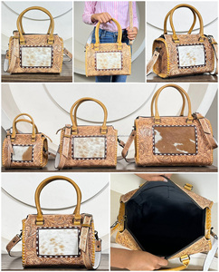 Premium Hair-On Cowhide <b>Leather</b> Crossbody Travel Duffel Bags Trendy <b>Tooled</b> Floral <b>Leather</b> Designer Medium Speedy Bags For Women - Product Image 3