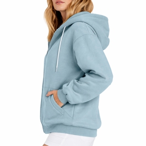 Sweat à capuche zippé uni pour femme en molleton de coton premium avec poches avant – Sweat à capuche zippé durable pour femme - Product Image 3