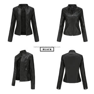 Venta al por mayor Negro Biker Slim Fit Diseño Moto Estilo de cuero Chaquetas de las mujeres con cierre de cremallera y cuello alto a precio barato - Product Image 6