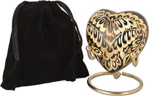 Urna Funeraria en Forma de Corazón, Dorada y Negra, con Soporte Metálico, Tallada a Mano, Urna Conmemorativa Moderna Personalizada para Seres Queridos - Product Image 5