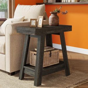 2-Tier Farmhouse-Style Wooden <b>End</b> <b>Table</b> with Storage Slim Narrow Nightstand for Living Room Small <b>Sofa</b> <b>Side</b> <b>Table</b> - Product Image 1