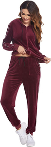 Fashion Velvet Hooded Heavyweight Solid Full-Length Flare Pants One Set Sweat Jogger Streetwear Eco-Friendly Winter 100% Cotton - Product Image 5