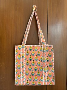 Hand Block Printed Indian Handmade Striped Cotton Large Beach Tote <b>Bag</b> with <b>Long</b> Handle for Women Exhibition & Travel - Product Image 3