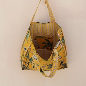 Elegant Animal Prints Jungle Inspired Quilted 100% Cotton <b>Medium</b> Size Tote <b>Bag</b> Lightweight Long Handle for Travel & Shopping - Product Image 5