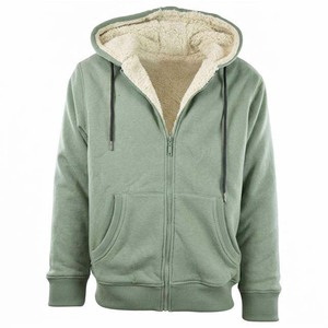 Men's Purple Fleece Zip-Up Hoodie With <b>Sherpa</b> Lining Casual Winter Hooded Sweatshirt Regular Fit Solid Color Plain Dyed - Product Image 3